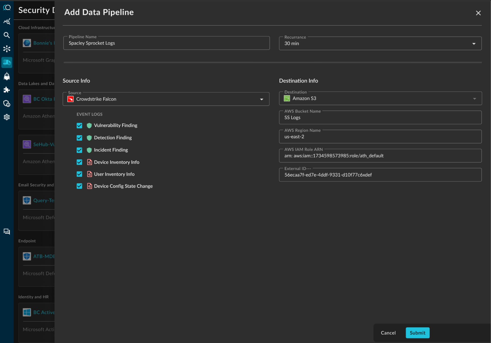 query security data pipelines screenshot