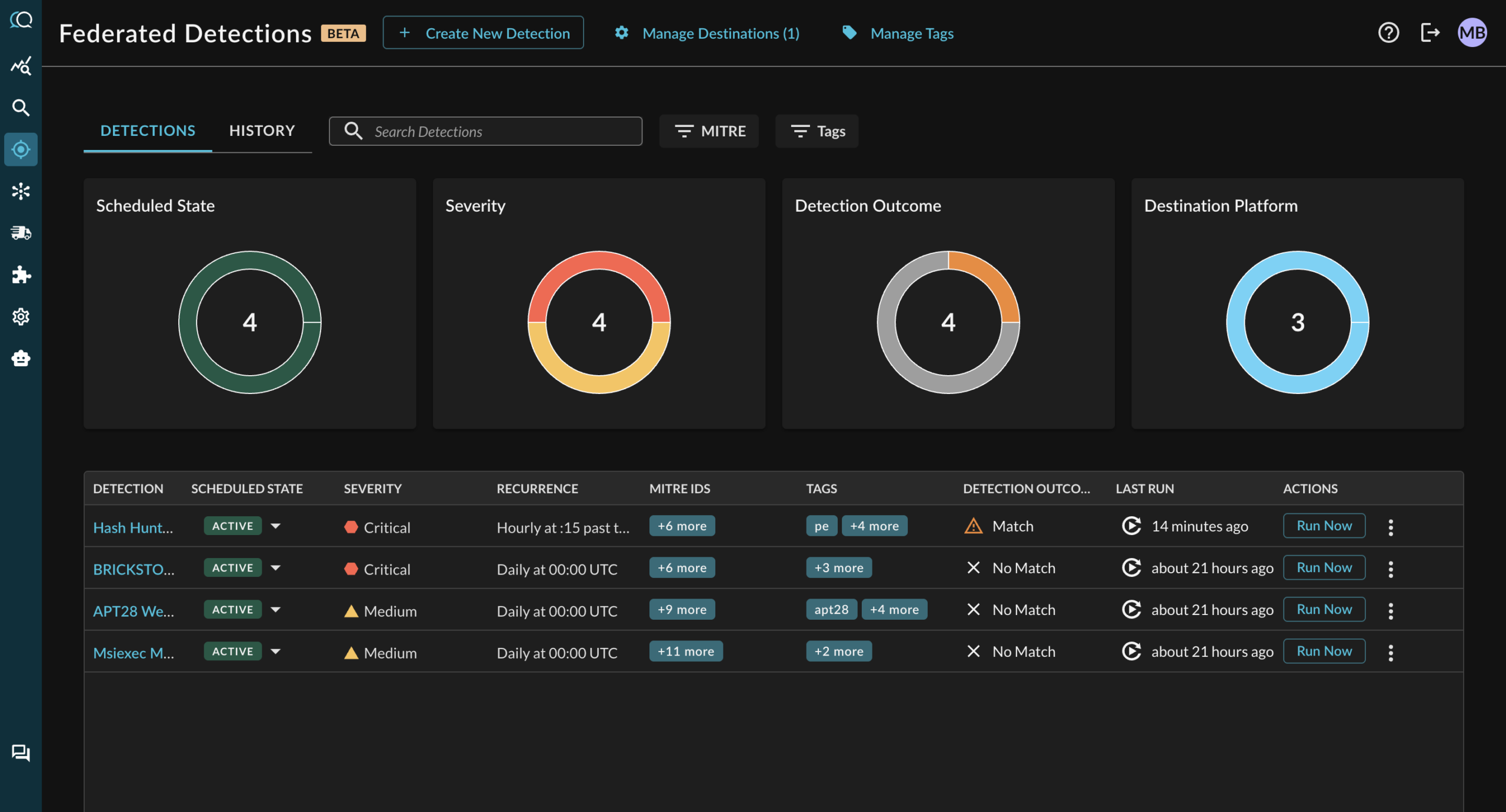 query federated detections screenshot
